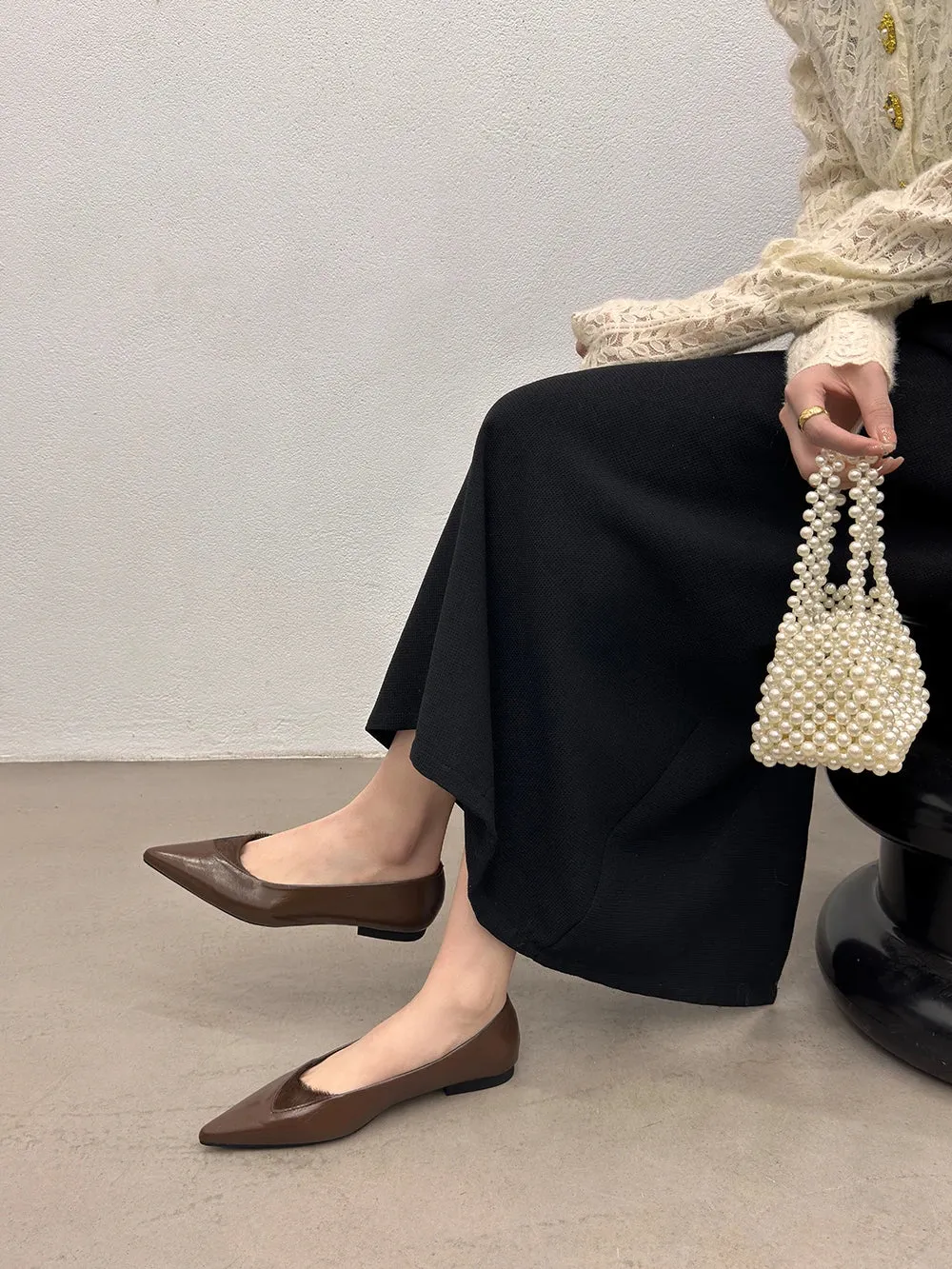 binfenxie  -  Pointed Toe Ladies Loafers 2024 New Arrivals Fashion Dress Shoes Black White Brown Shallow Slip On Casual Mules Shoes Woman 39