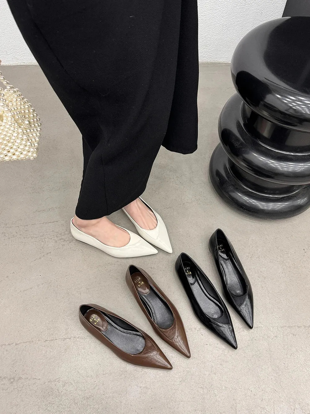 binfenxie  -  Pointed Toe Ladies Loafers 2024 New Arrivals Fashion Dress Shoes Black White Brown Shallow Slip On Casual Mules Shoes Woman 39