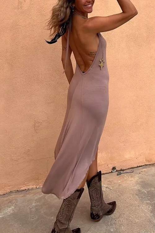 Halter Backless High Low Hem Dress
