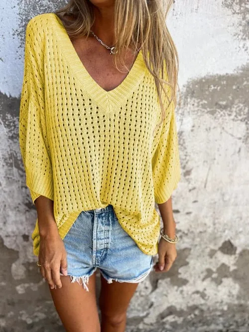 Hot Sale 49% OFFV-neck Hollow Knitted Top