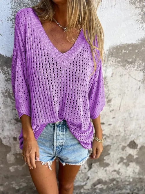 Hot Sale 49% OFFV-neck Hollow Knitted Top
