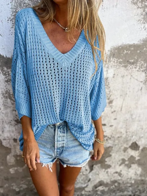 Hot Sale 49% OFFV-neck Hollow Knitted Top