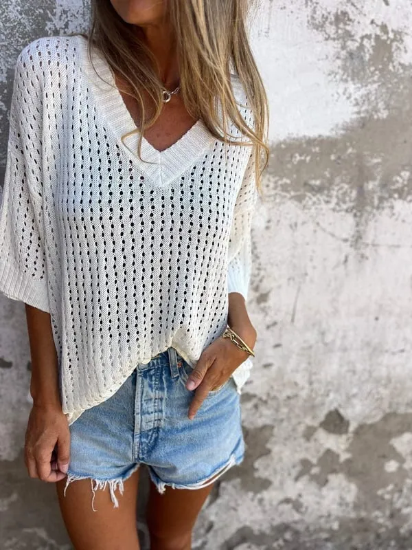 Hot Sale 49% OFFV-neck Hollow Knitted Top