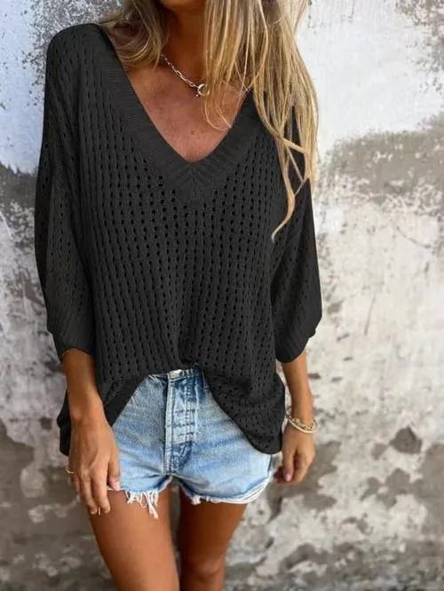 Hot Sale 49% OFFV-neck Hollow Knitted Top