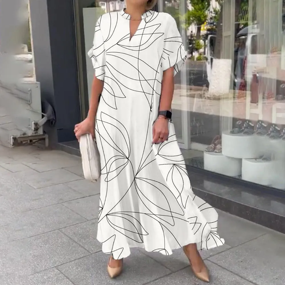 Hot sale Gestreepte maxi jurk met V-hals