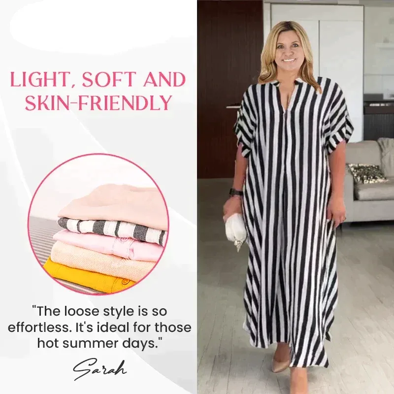Hot sale Gestreepte maxi jurk met V-hals