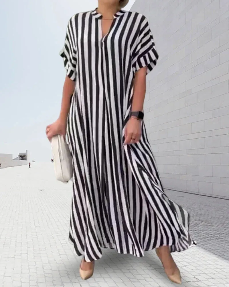 Hot sale Gestreepte maxi jurk met V-hals