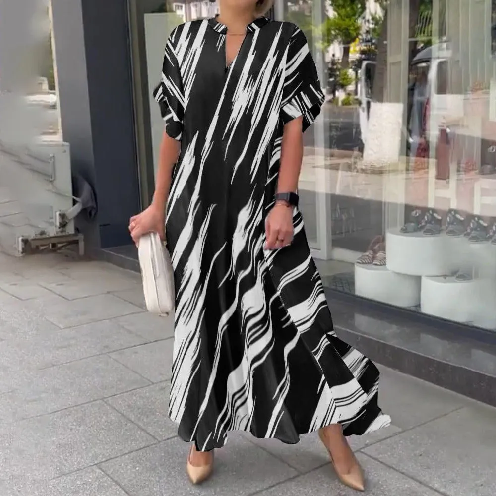 Hot sale Gestreepte maxi jurk met V-hals