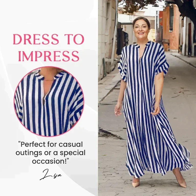 Hot sale Gestreepte maxi jurk met V-hals