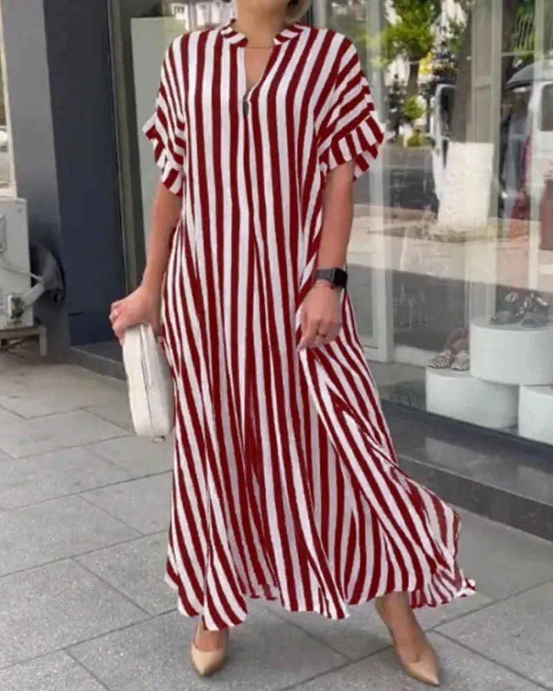 Hot sale Gestreepte maxi jurk met V-hals