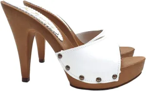 Kiara Shoes White Clogs Upper in Leather - Made in Italy - K213001 P Bianco