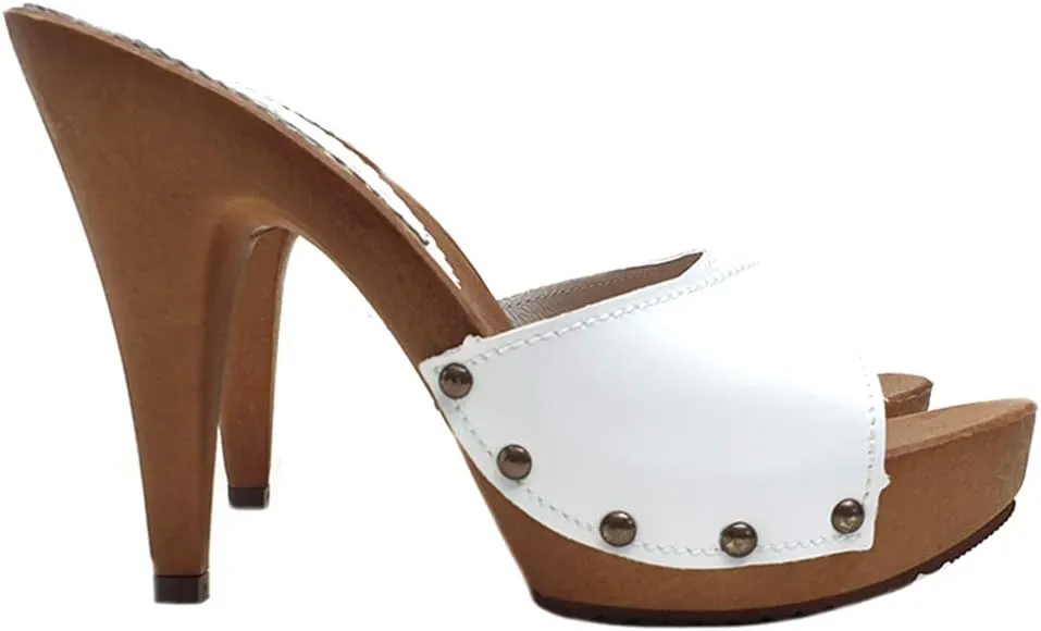 Kiara Shoes White Clogs Upper in Leather - Made in Italy - K213001 P Bianco